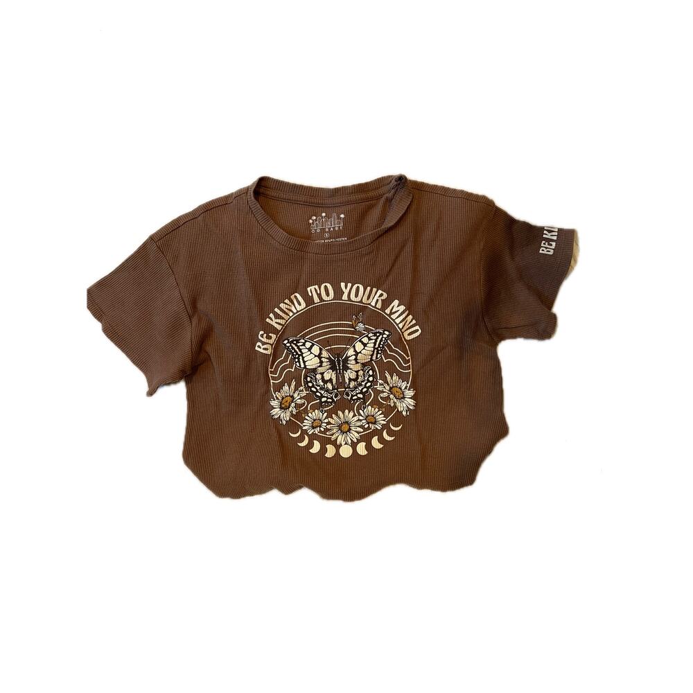 OG Babe Be Kind To Your Mind Crop Top Cut Off Thermal Sz S